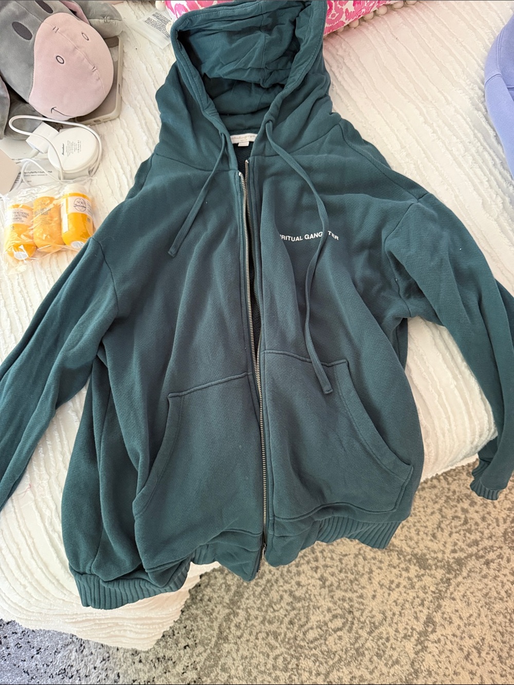 Spiritual Gangster Teal Zip-Up Teddy Jacket